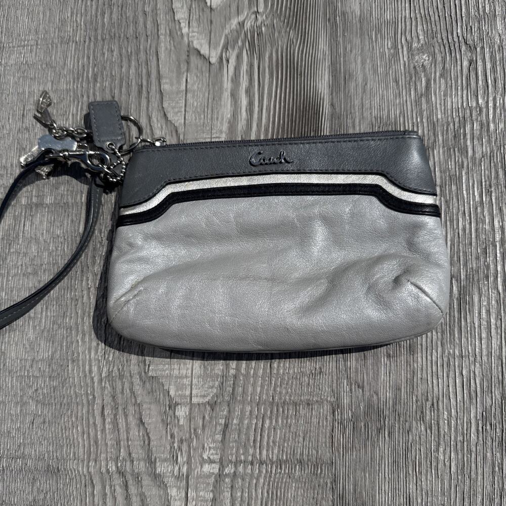 Coach Gray Black And Silver Wristlet 7.5” X 4.5”
